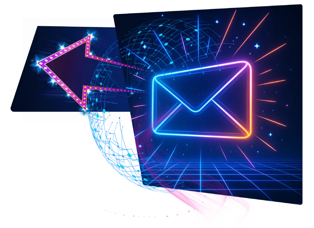 Neon email letter representing global communication for web design services