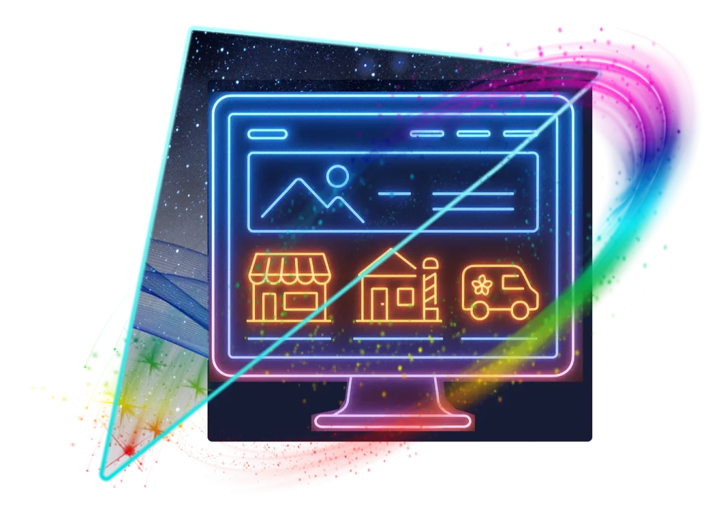 Digital screen showing local business icons representing web design for small businesses